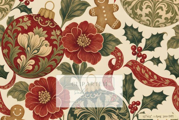 Victorian Christmas Floral Print Pattern