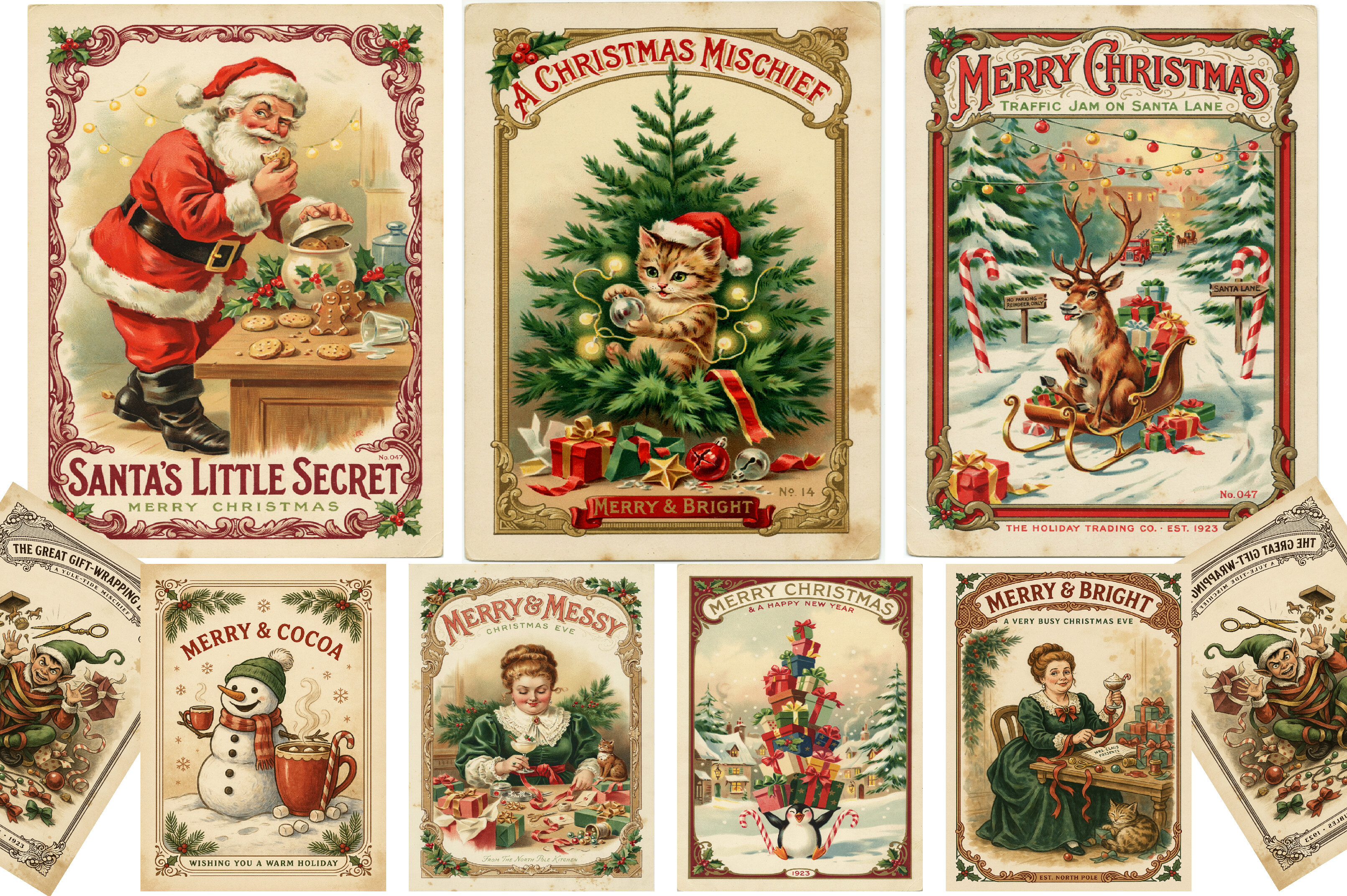 Vintage Christmas Trading Card PNG
