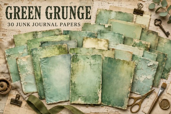 Vintage Green Grunge Digital Papers