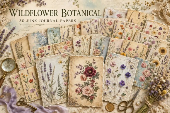 Vintage Wildflower Junk Journal Papers