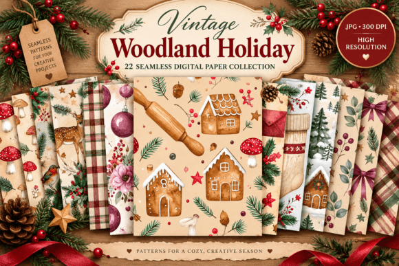 Vintage Woodland Holiday Digital Paper