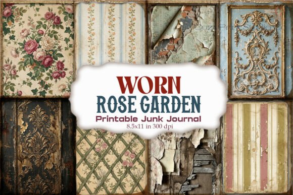 Worn Rose Garden Damask Junk Journal