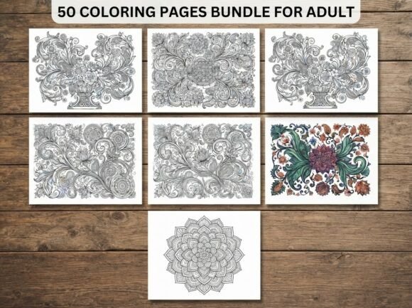50 Floral Ornament Coloring Pages Bundle