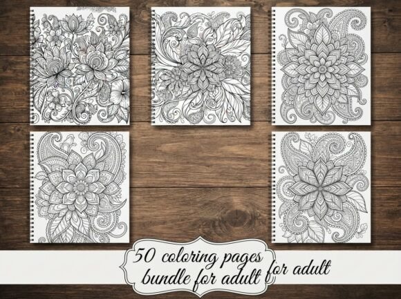 50 Floral Ornament Coloring Pages Bundle