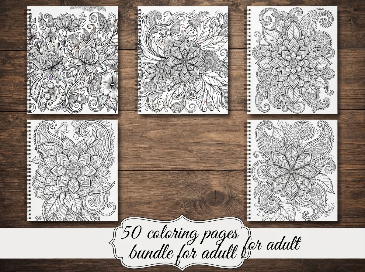 50 Floral Ornament Coloring Pages Bundle