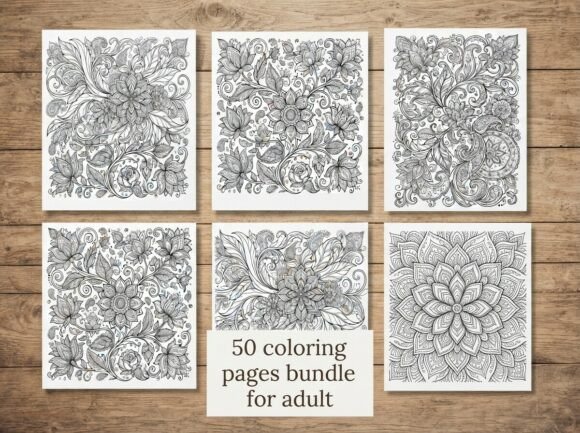 50 Floral Ornament Coloring Pages Bundle