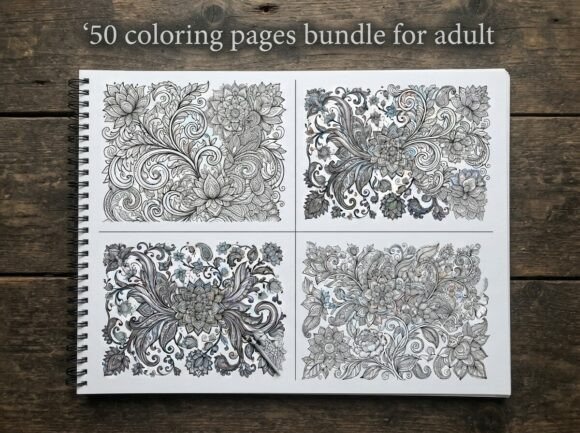 50 Floral Ornament Coloring Pages Bundle
