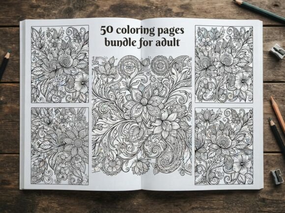 50 Floral Ornament Coloring Pages Bundle