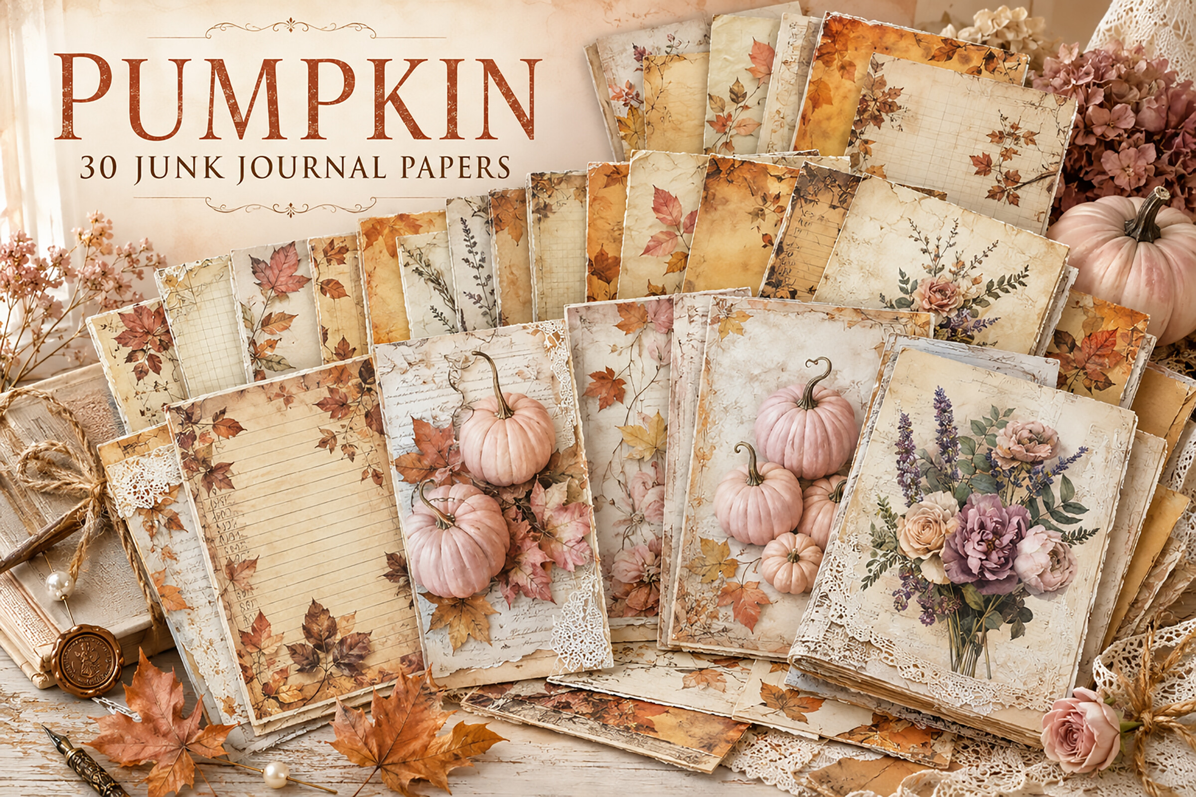 Autumn Pumpkin Junk Journal Papers