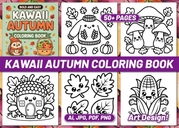 BOLD EASY KAWAII AUTUMN COLORING BOOK