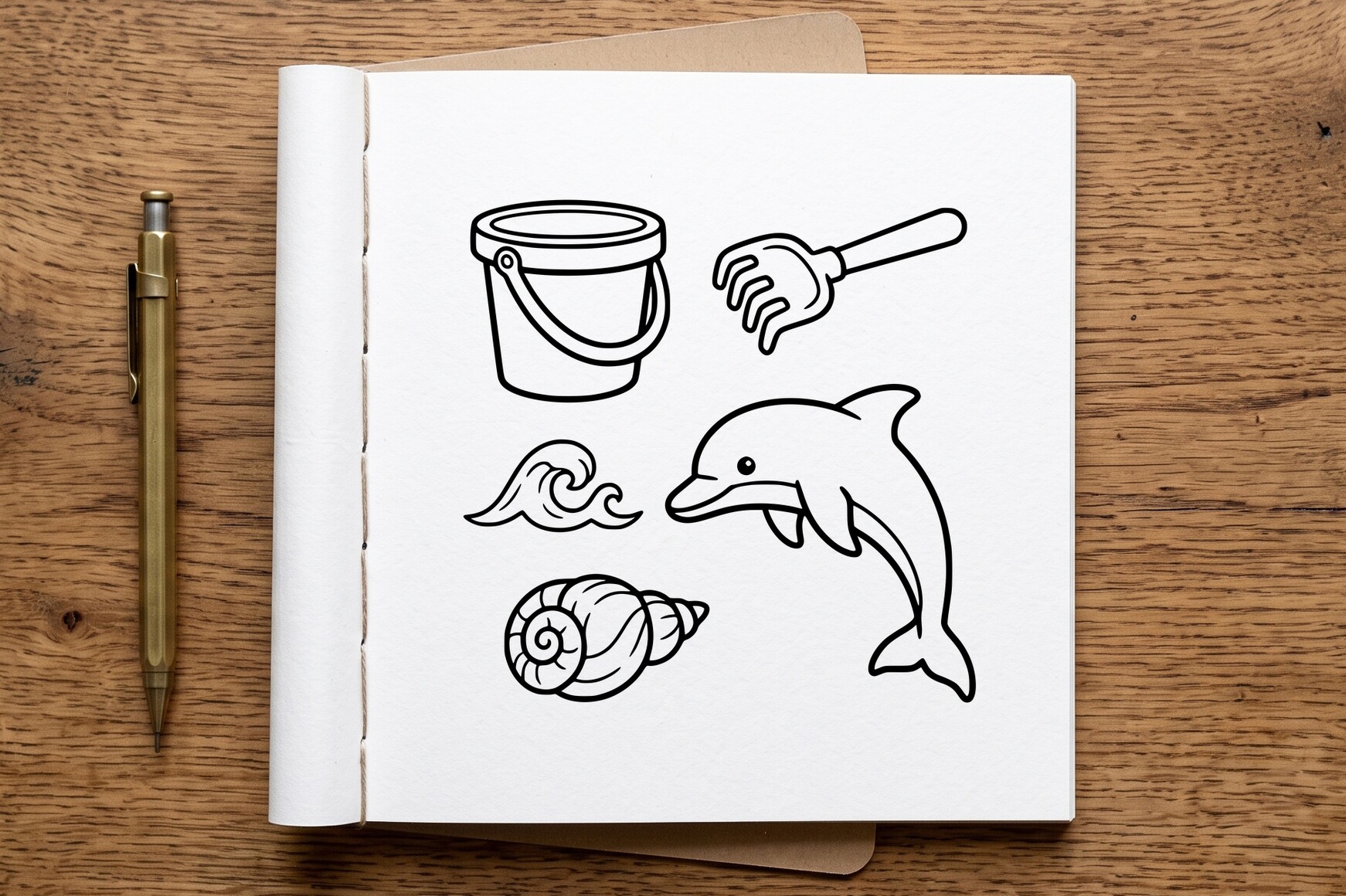 Beach Marine Life Coloring Page Vector