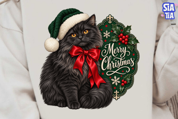 Black Cat Merry Christmas PNG Shirt