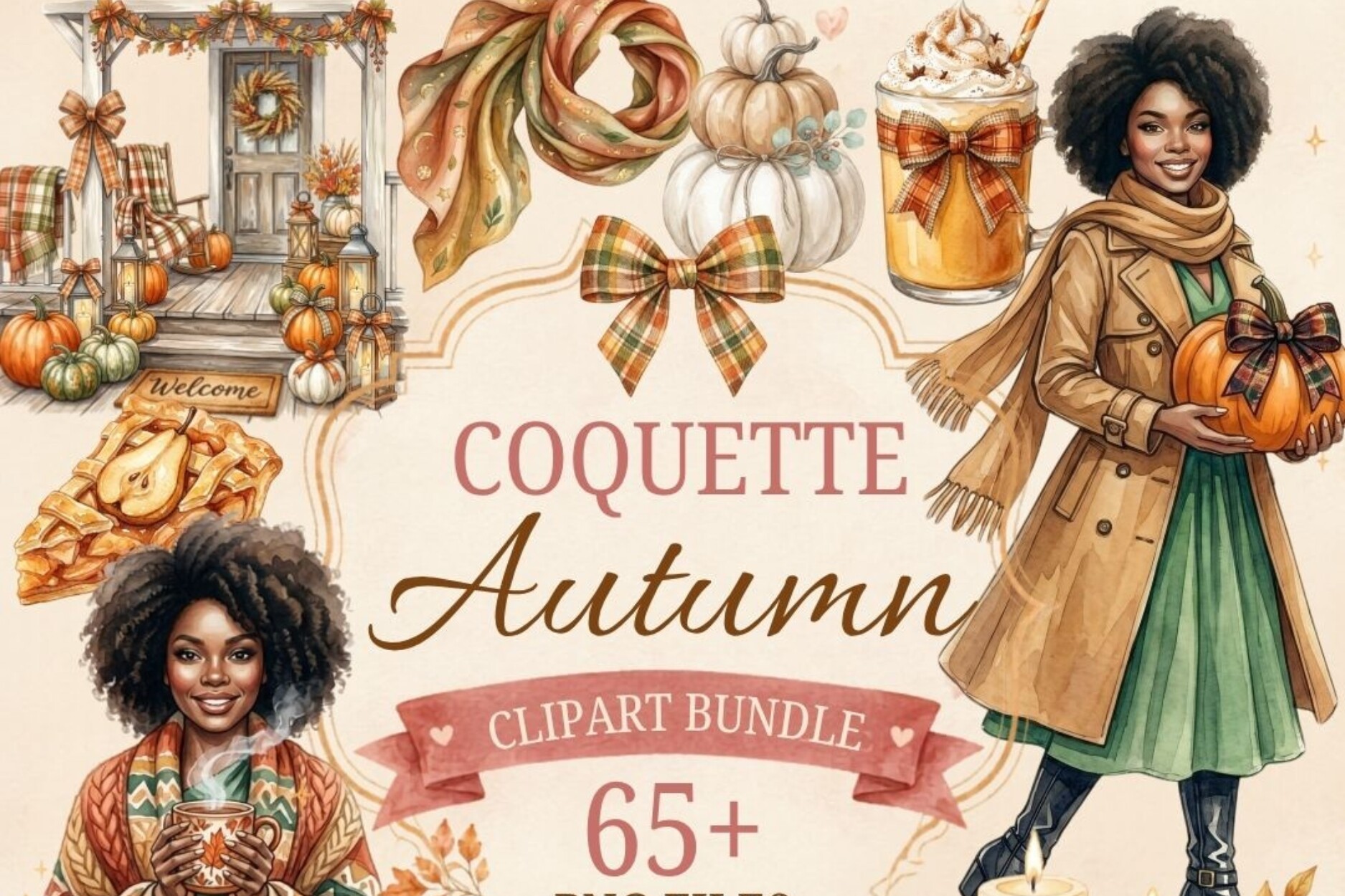 Black Woman Coquette Autumn Clipart