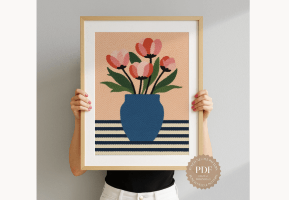 Blue Vase Tulips Punch Needle Pattern