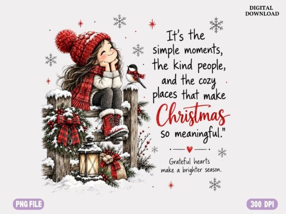 Christmas Girl PNG, Cozy Winter Bird and