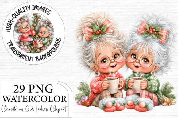 Christmas Old Ladies Clipart PNG Bundle
