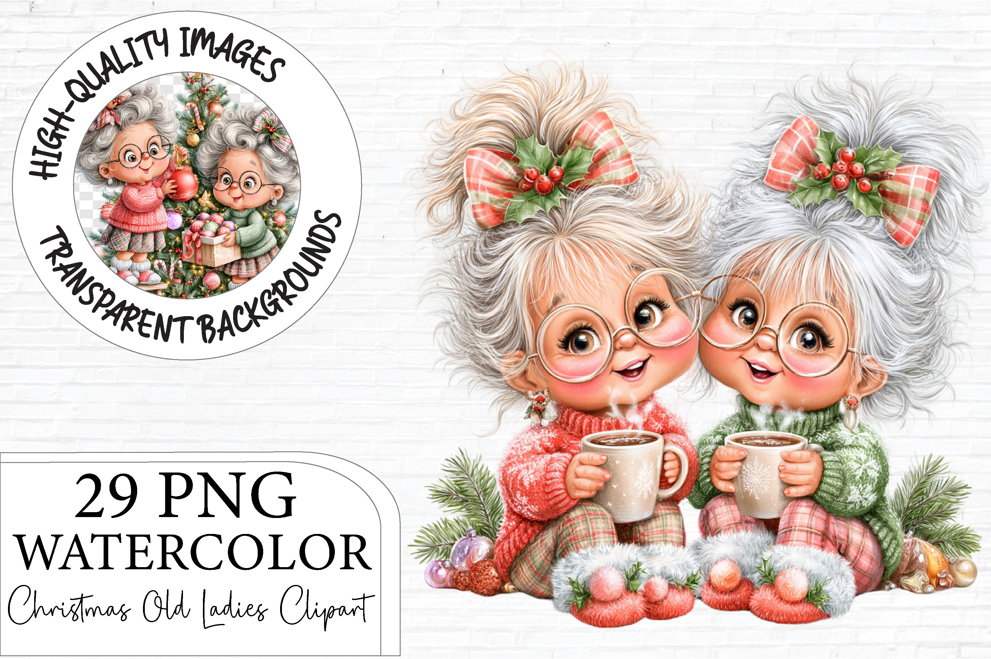 Christmas Old Ladies Clipart PNG Bundle