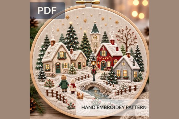 Christmas Village Embroidery Pattern 3