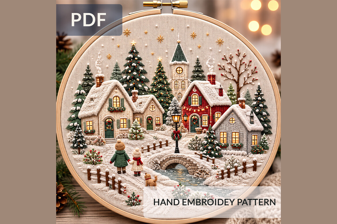 Christmas Village Embroidery Pattern 3
