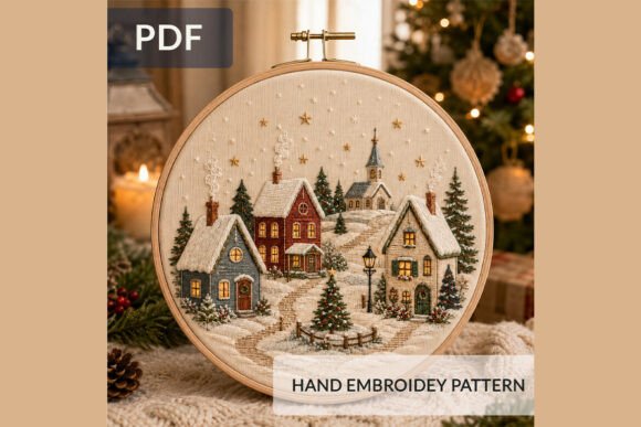 Christmas Village Embroidery Pattern PDF
