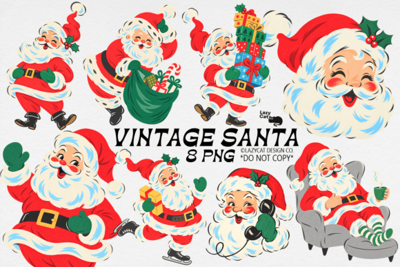 Christmas Vintage Santa PNG Bundle