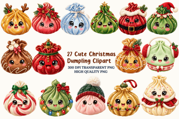 Cute Christmas Dumpling Clipart Bundle
