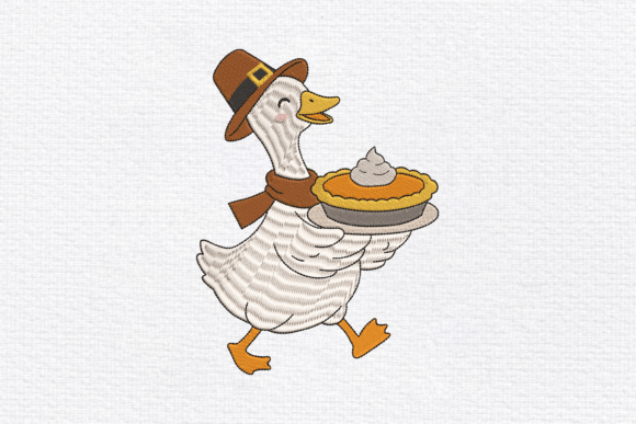 Cute Pilgrim Goose with Pumpkin Pie