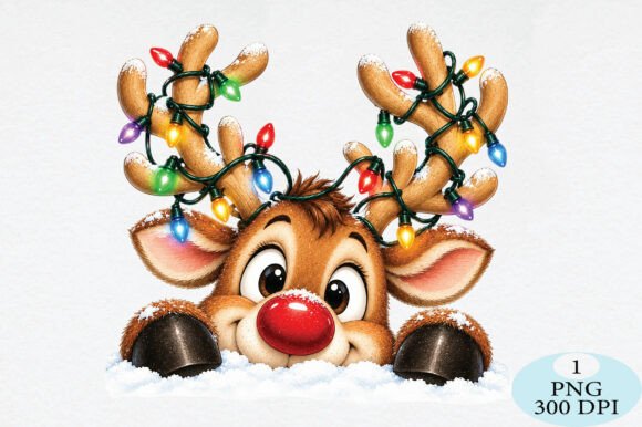 Cute Reindeer Christmas Lights PNG
