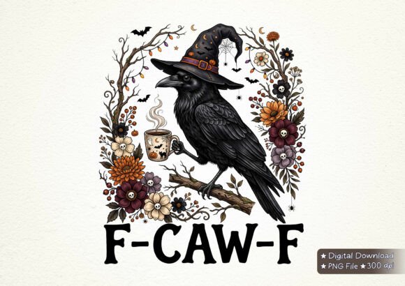 F-Caw-F Halloween Raven Crow Coffee PNG