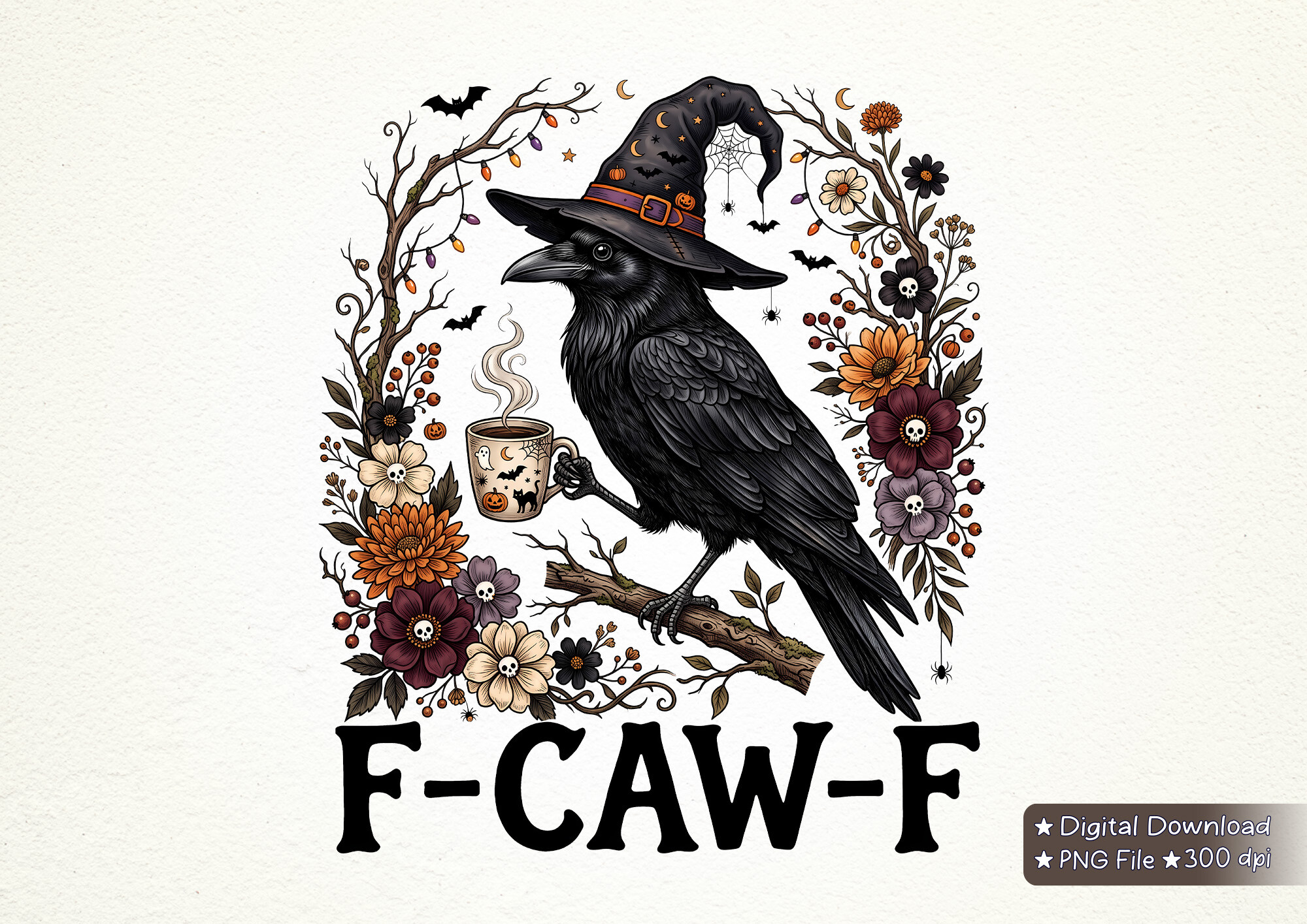 F-Caw-F Halloween Raven Crow Coffee PNG