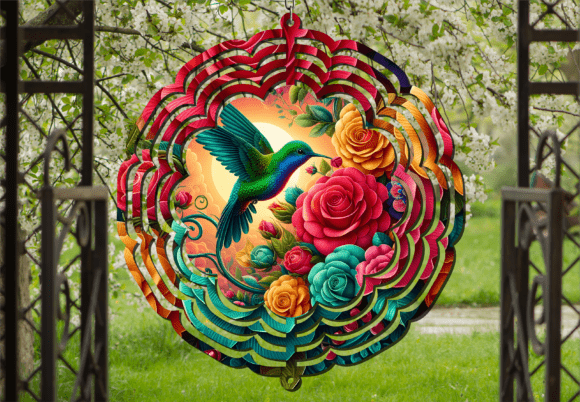 Floral Hummingbird Wind Spinner Design