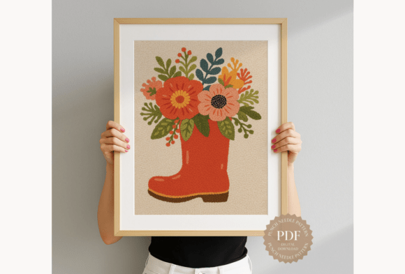 Floral Rain Boot Punch Needle Pattern