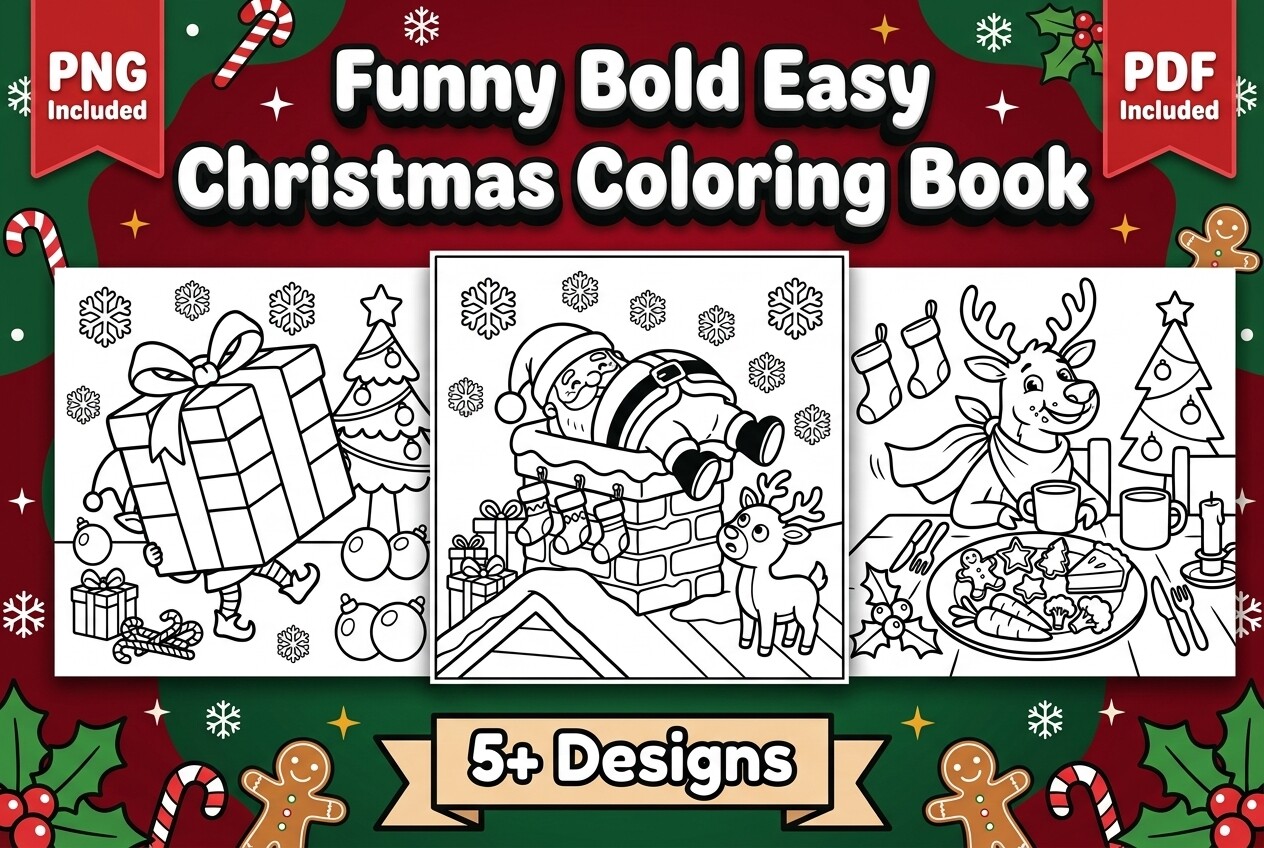 Funny Bold Easy Christmas Coloring Book