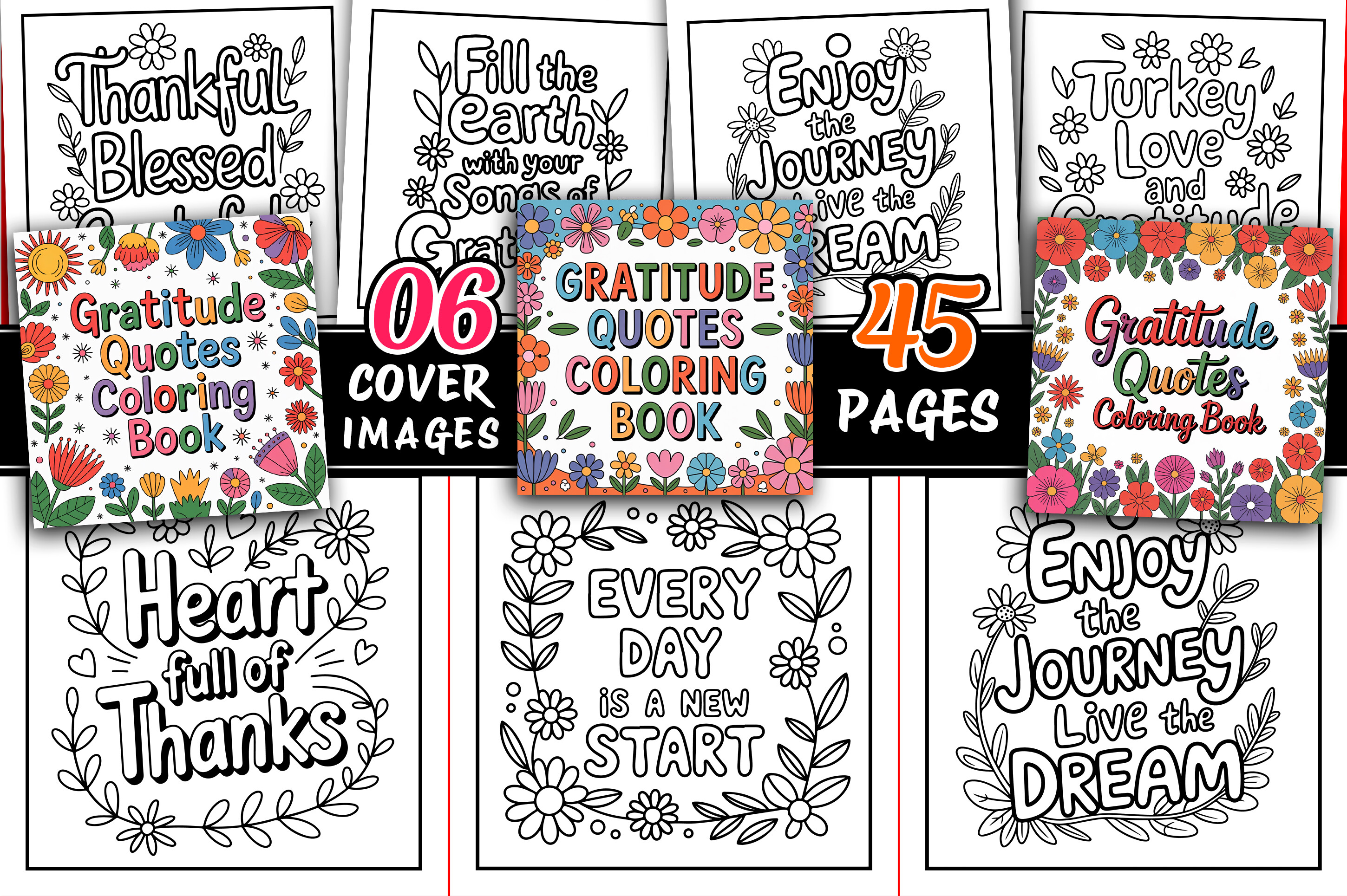 Gratitude Quotes Coloring Book Interior