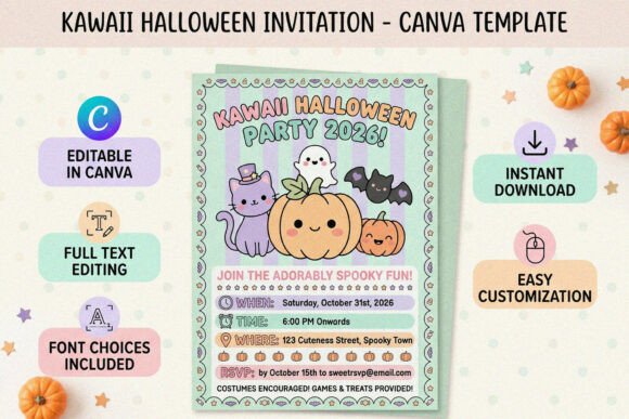 Kawaii Halloween Party Canva Invite