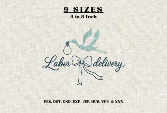 Labor Delivery Stork Bow Embroidery DST