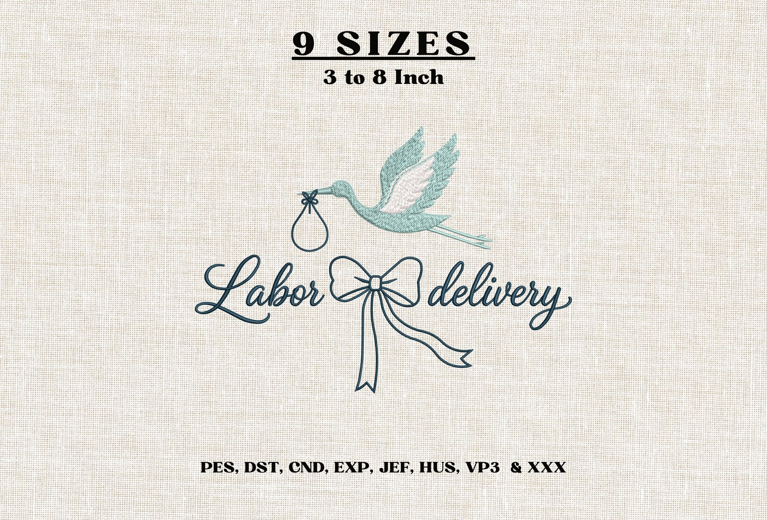 Labor Delivery Stork Bow Embroidery DST