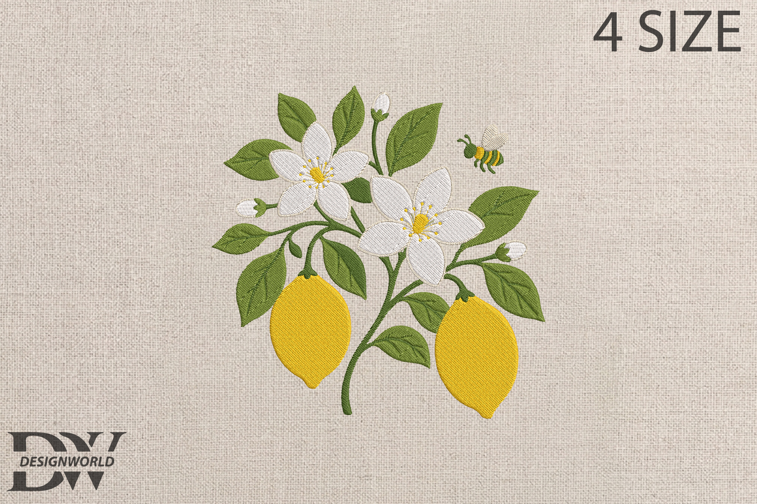 Lemon Bee Embroidery Design