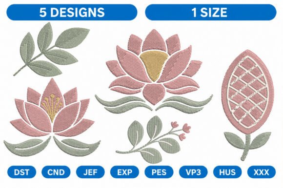 Lotus Flower Machine Embroidery Bundle