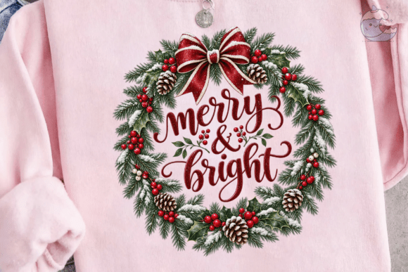 Merry & Bright Christmas Wreath PNG