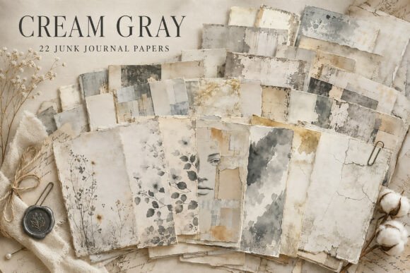 Neutral Grunge Floral Junk Journal Paper