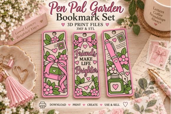 Pen Pal Garden Bookmarks | 3D Print File - 3x Designs, STL & 3MF - Image 2