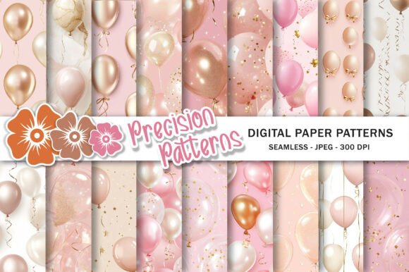 Pink and Gold Balloons Digital Paper