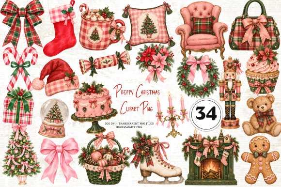Preppy Christmas Clipart Set PNG