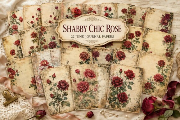 Red and Blush Rose Junk Journal Papers