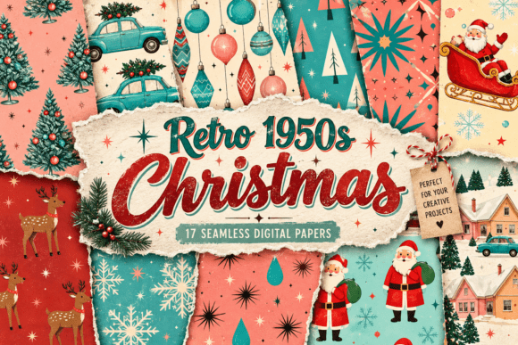 Retro 1950s Christmas Digital Papers
