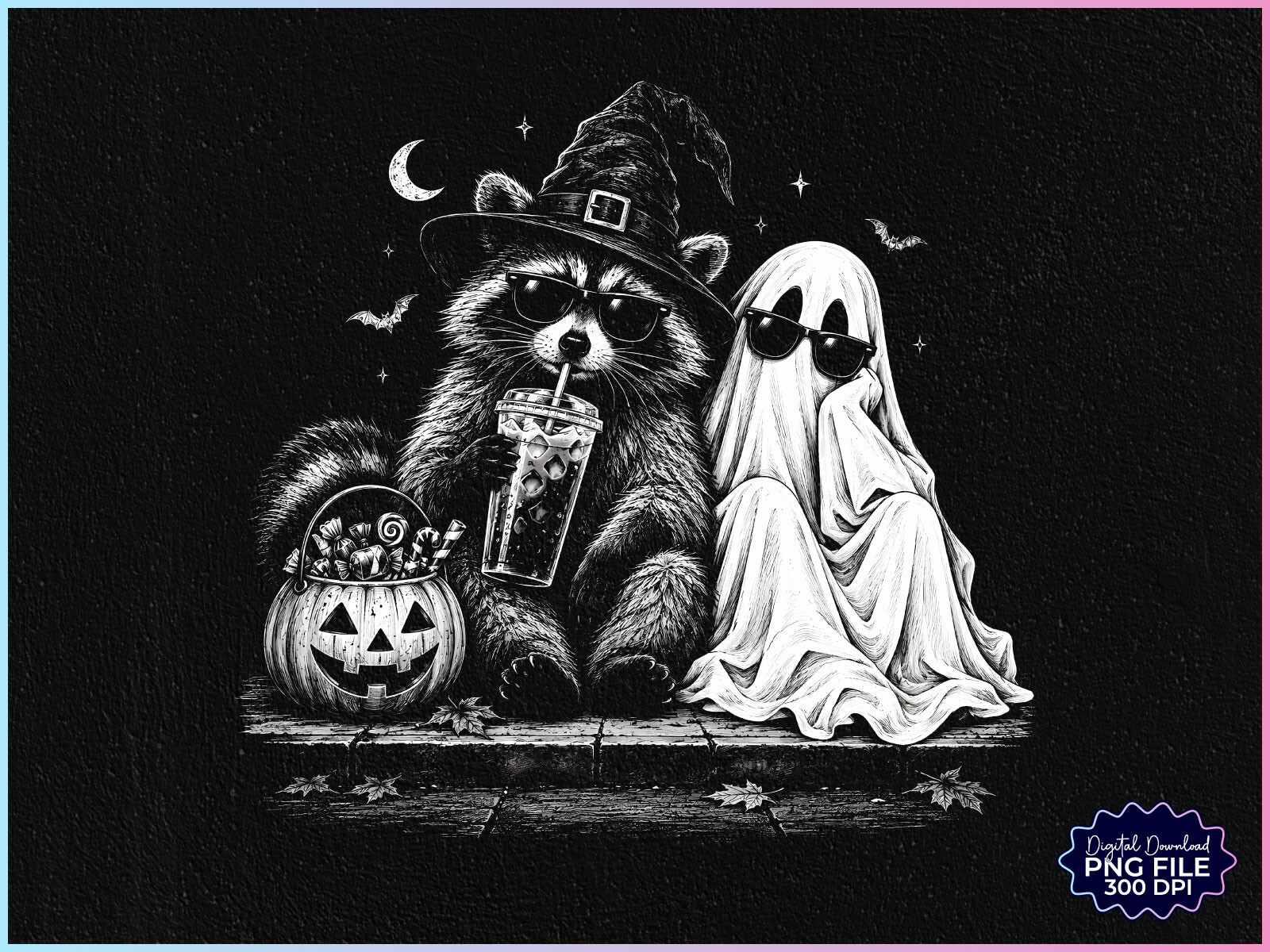 Retro Halloween Raccoon Ghost Coffee PNG