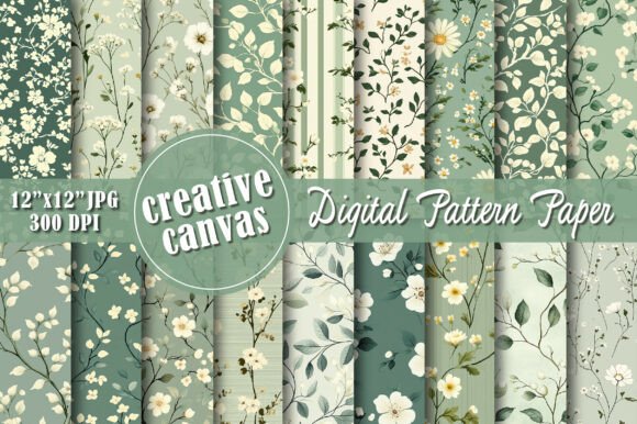 Sage Green Floral Seamless Patterns