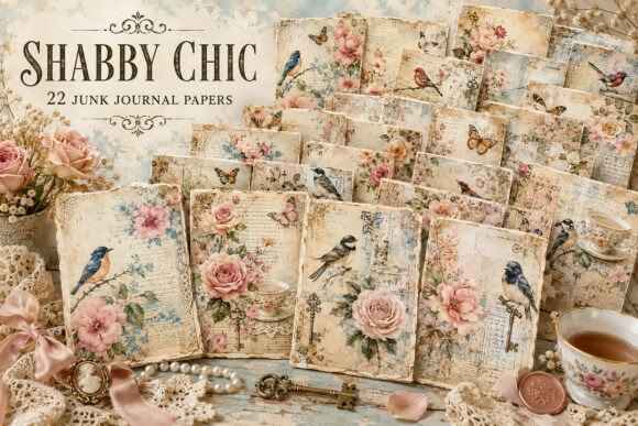 Shabby Chic Bird Junk Journal Papers
