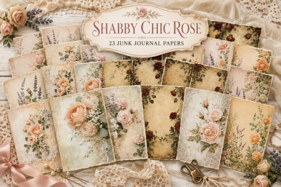 Shabby Chic Rose Junk Journal Papers